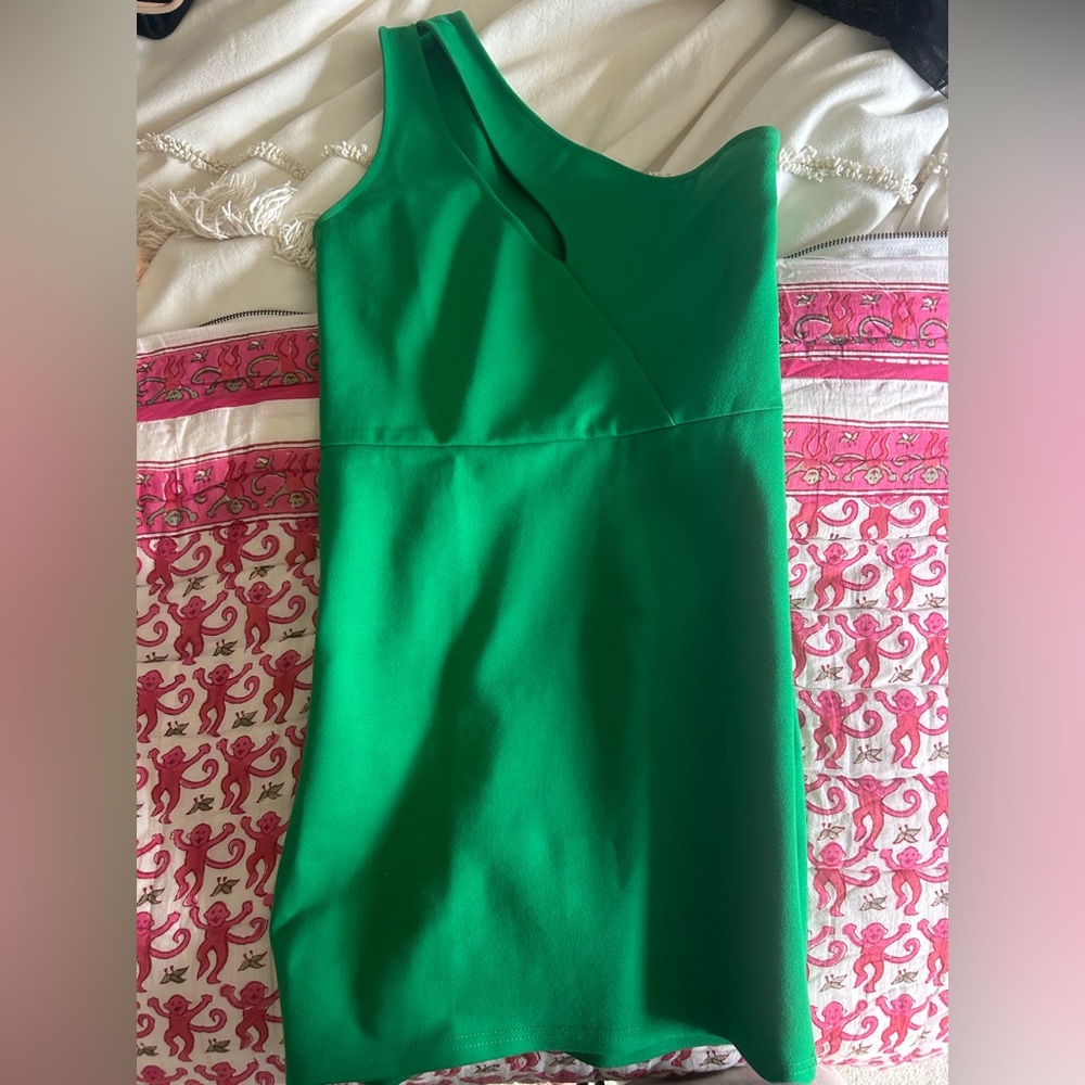 Nava Asymmetrical Mini Dress in Kelly Green